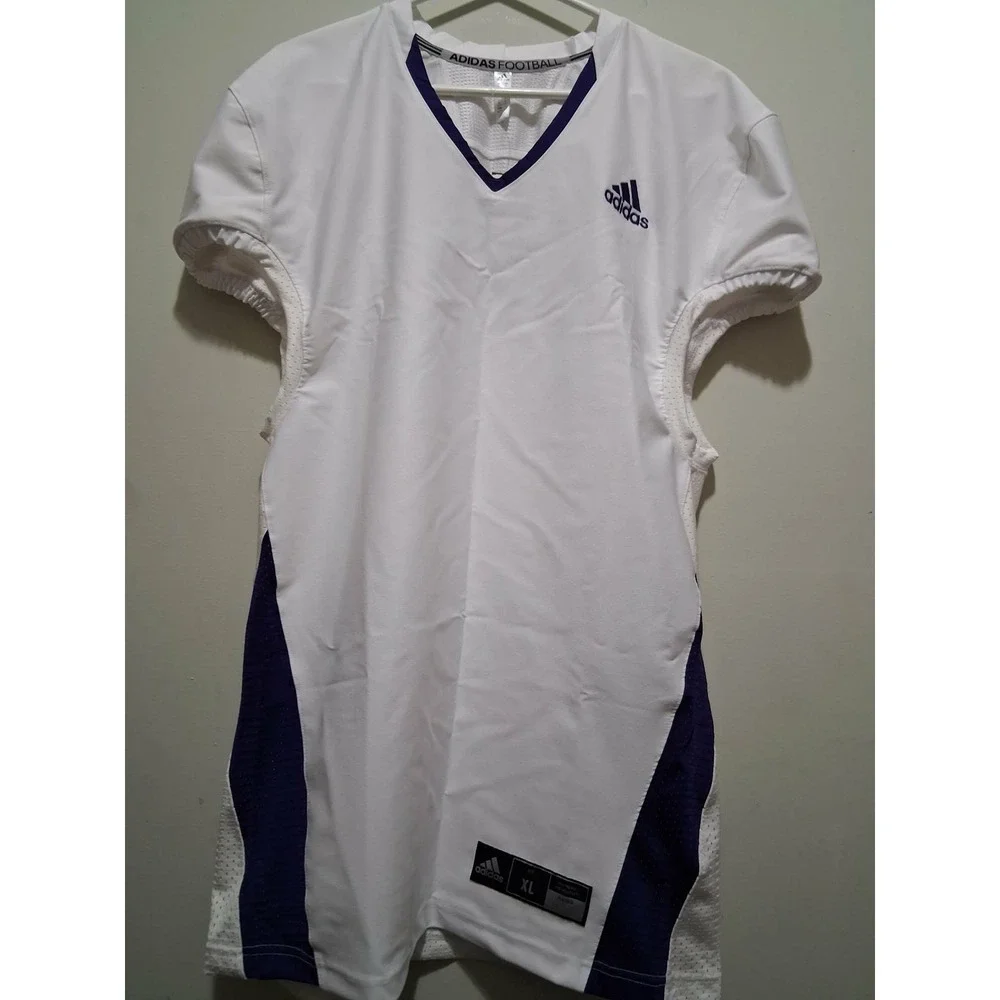 Adidas Football Jersey Adult XL White Purple V Neck‎ Short Sleeve